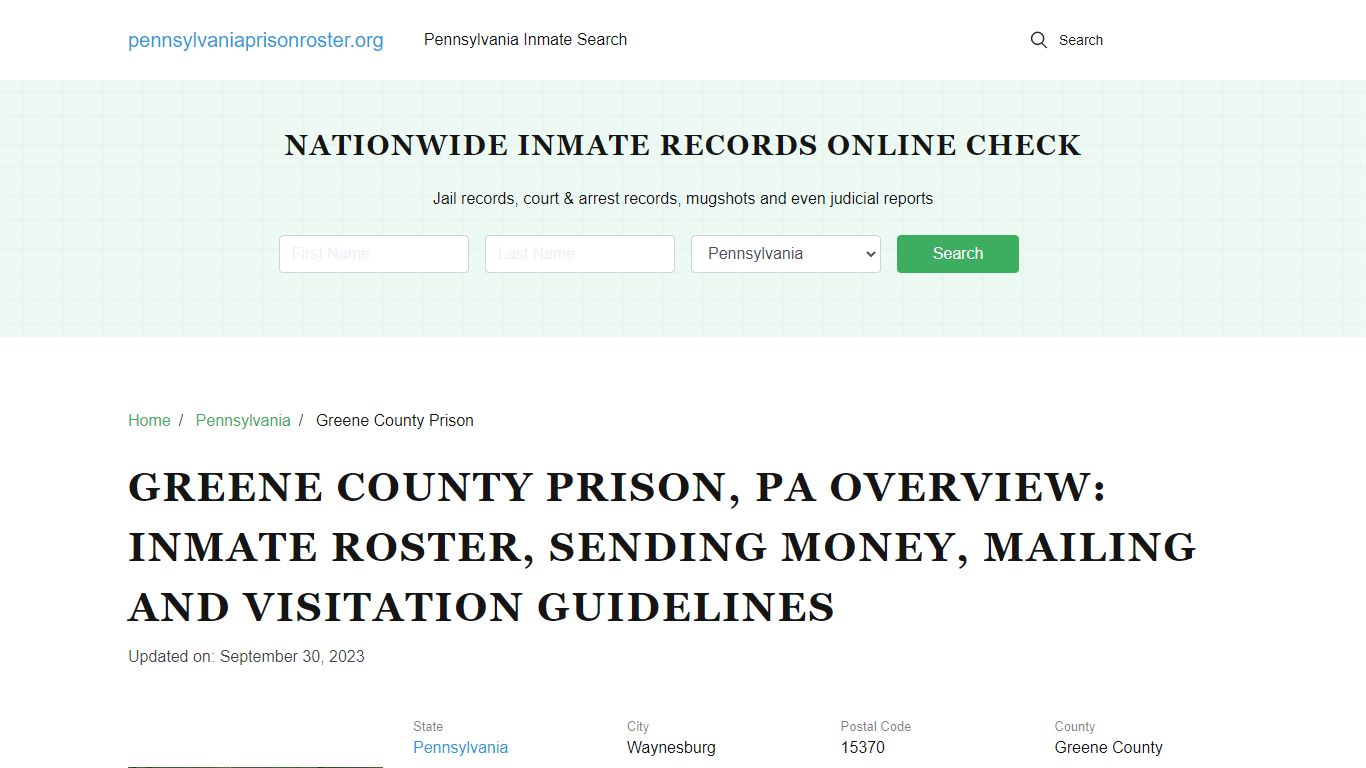 Greene County Prison, PA: Offender Search, Visitation & Contact Info